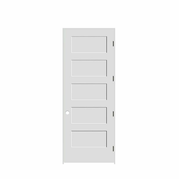 Codel Doors 34" x 96" x 1-3/8" Primed 5-Panel Equal Panel Interior Shaker 6-9/16" LH Prehung Door w/Mtt Blk Hngs 2180pri8405LH10B6916